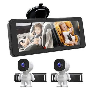 Dual Baby Car Camera for 2 Kids, 6.9 inch Split Screen Ultrawide HD Display with 2 Cameras for Infant and Toddler Safety