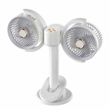 Dual Head Clip on Fan Battery Operated Desk Fans,360 Degree Rotatable Removable 4 Speed Settings Small Cooling Air Fans for Car Table Office Desk Dorm