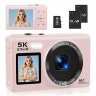Detailed information about the product Dual Screen 5K Digital Camera for Vlogging with Fill Light -80MP 16X Zoom WiFi, YouTubeBlogging, Includes 32GB Card 2 Batteries(Pink)