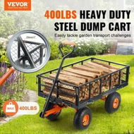 Detailed information about the product Dump Cart, Metal Garden Dump Cart with Easy to Assemble Frame, Dump Wagon with 2-in-1 Convertible Handle, Utility Wheelbarrow 181kg Capacity, 10 inch Tires