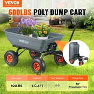 Detailed information about the product Dump Cart, Poly Garden Dump Cart with Easy to Assemble Steel Frame, Dump Wagon with 2-in-1 Convertible Handle, Utility Wheelbarrow 272kg/ 600lbs Capacity, 25.5cm/ 10 inch Tires