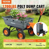 Detailed information about the product Dump Cart, Poly Garden Dump Cart with Easy to Assemble Steel Frame, Dump Wagon with 2-in-1 Convertible Handle, Utility Wheelbarrow 544kg/ 1200lbs Capacity, 33cm/ 13 inch Tires