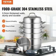 Detailed information about the product Dumpling Steamer Stainless Steel 5 Titer for for Cook Soup Noodles Fishes Work with Gas Electric Grill Stove Top Dia 30cm/11.8inch Pot