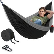 Detailed information about the product Durable 400lb Hammock: Lightweight Nylon Camping Hammock with Tree Straps and Carry Bag (Black)