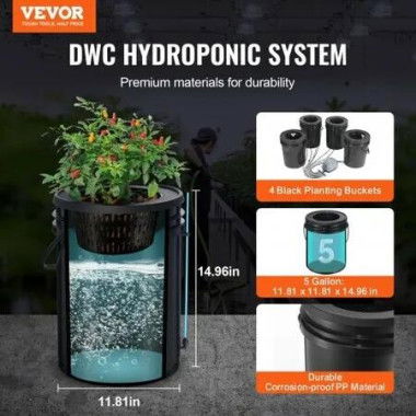 DWC Hydroponics Grow System Deep Water Culture with Top Drip 4 Buckets