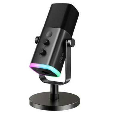 Dynamic Microphone for Podcast Recording,PC Computer Gaming Streaming Mic with RGB Light,Mute Button,Headphones Jack,Desktop Stand,Black