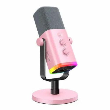 Dynamic Microphone for Podcast Recording,PC Computer Gaming Streaming Mic with RGB Light,Mute Button,Headphones Jack,Desktop Stand,Pink