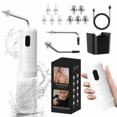 Ear Wax Removal 2 in 1 Electric Ear Cleaning Kit with 4 Pressure Modes Portable Water Powered Ear Cleaner with Basin and Nasal Nozzles,White