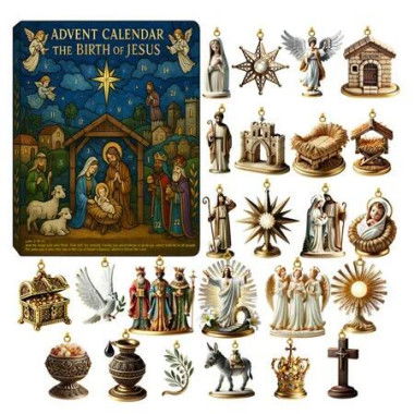 Easter Advent Countdown Calendar, 24 Days Christmas Ornament with 2D Acrylic Hanging Pendant for Christmas Tree Decor Holiday Gifts