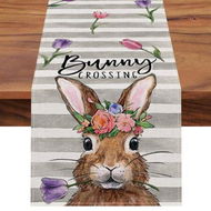 Detailed information about the product Easter Rabbit Tulip Flowers Dining Table Decor, Seasonal Spring Burlap Stripes, Fun Home Decor Indoor(13 x 72 Inch)