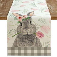 Detailed information about the product Easter Table Runner 13 x 72 Inch Bunny Rabbit Floral Spring Holiday Farmhouse Burlap Buffalo Plaid Indoor Table Decor for Home