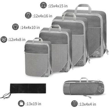 Efficient Travel Luggage Organizer 6 PCs Suitcase Compression Packing Navy Blue Coloured