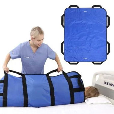 Elderly Assistance 120*100cm Blue Positioning Bed Pad: With Handles, Belts, and Washable Incontinence Mattress for Patient Lifts