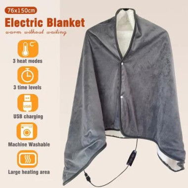 Electric Blanket Heated Wearable Shawl Heating Hoodie Throw Poncho with 3 Heating Levels 3 Heating Time Settings Heated Blanket For Office Family