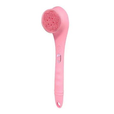 Electric Body Brush Back Scrubber, Silicone Body Scrubber for Cleaning, 4 Attachments Long Handle IPX6 Rechargeable Shower Brush (Pink)