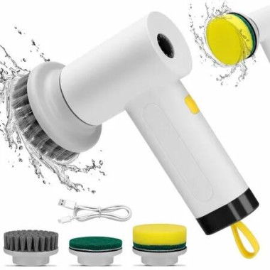 Electric Cleaning Spin Scrubber Powerful 3000mAh Rechargeable Adjustable Speeds Cleaning Tool Kitchen Bathroom Tile Cleaner 3 Replaceable Brush Heads White