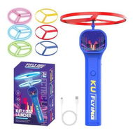 Detailed information about the product Electric Disc Launcher with 6 Flying Spinners, Glow in The Dark Rechargeable Outdoor Play Fun Sport Fidget Toys, Blue