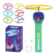 Detailed information about the product Electric Disc Launcher with 6 Flying Spinners, Glow in The Dark Rechargeable Outdoor Play Fun Sport Fidget Toys, Green