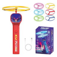 Detailed information about the product Electric Disc Launcher with 6 Flying Spinners, Glow in The Dark Rechargeable Outdoor Play Fun Sport Fidget Toys, Red