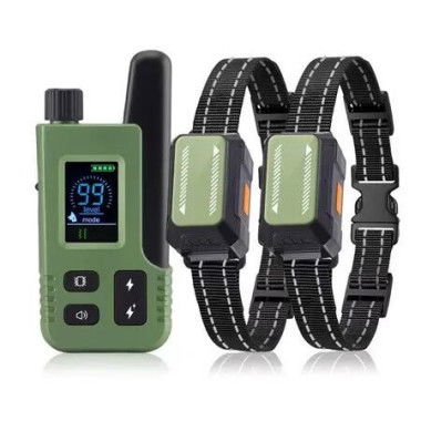 Electric Dog Training Collar Waterproof Rechargeable Bark Stop Device Shock Collars for 2 Dogs with Remote Training Beep Vibration Shock(Green)