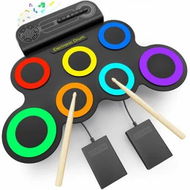 Detailed information about the product Electric Drum Set Built-in Speaker,Kids Electronic Drum Practice Pad Kit,Portable Roll Up Drum Machine with 2 Foot Pedals,Drumsticks,Christmas Gifts