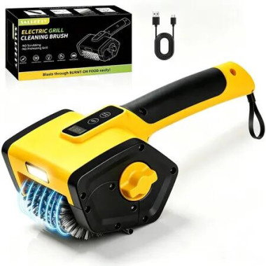 Electric Grill Brush, Cordless Rechargeable BBQ Grill Cleaner, 304 Stainless Steel Brush with LED Light Most Outdoor Grill Grates (Yellow)