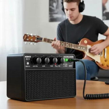 Electric Guitar Amplifier 10W Bluetooth Portable Desktop Mini Practice Amp Speaker Clean Drive Channel Headphone AUX Jack Battery Power Rechargeable