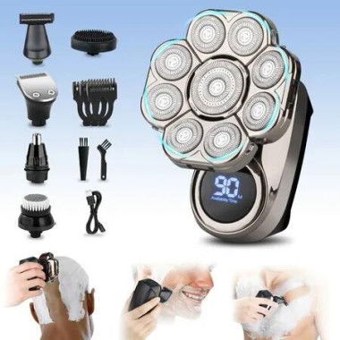 Electric Head Shaver 9D Bald Men 6in1 Hair Grooming Kit Waterproof Wet Dry Cordless Rechargeable Razor Men Home Travel Gift