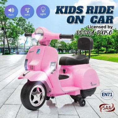 Electric Motorbike Ride On Car Toy Vehicle Off Road Dirt Bike VESPA Licensed Motorcycle 6V Battery Powered Children Training Wheels MP3 Lights PX150