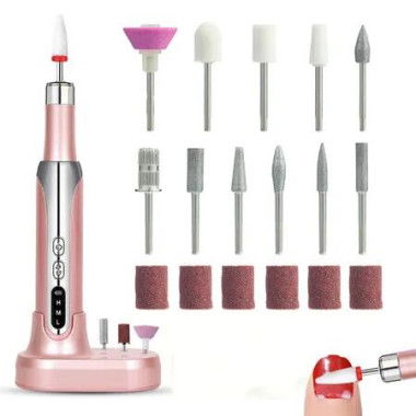 Electric Nail Drill Cordless Portable Rechargeable Nail File Kit for Acrylic Gel Nails 15000RPM Adjustable Speeds for Manicure Pedicure Polishing,Rose Gold