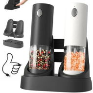 Detailed information about the product Electric Salt and Pepper Grinder Set Automatic Salt and Pepper Grinder Set with Charging Base and LED Light, Adjustable Coarseness