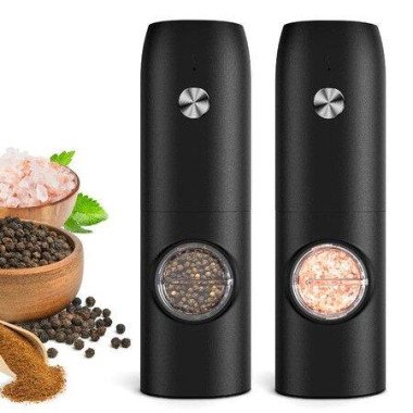 Electric Salt And Pepper Grinder Set Rechargeable No Battery Needed Automatic Salt Pepper Mill Grinder Adjustable Coarseness LED Light One-Hand Operation For Kitchen BBQ (2 Pack)