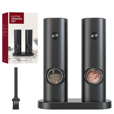 Electric Salt Pepper Grinder With Storage Base Adjustable Roughness Automatic Electronic Spice Grinder (Black)