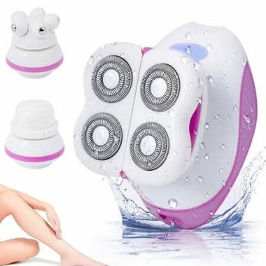 Electric Shaver for Women, Hair Removal 3 in 1 Shaver with Brush and Massage Head for Legs Lips Armpits