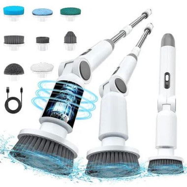 Electric Spin Scrubber with 4 Adjustable Angles and 8 Brush Heads, Shower Scrubber with Long Handle,Cleaning Brush for Bathroom,Tub,Floor