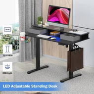 Detailed information about the product Electric Standing Desk Computer Sit Stand Up Table Height Adjustable LED RGB Light Storage Drawers Motorised Monitor Shelf Black