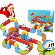 Detailed information about the product Electric Train Set, Track Fusion 3D Train, Anti-Gravity Cube Track, Flexible Trains Track Kit, 3D Embedded Layouts & Motorized Trains (Deluxe 68pcs)