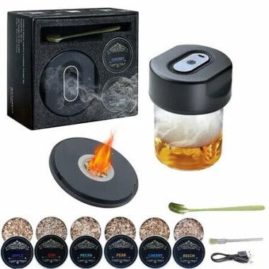 Electric Whiskey Smoker Kit, 6 Wood Chips,Double Concave Design Cocktail Smoker Kit,Smoked Old Fashioned Kit,Birthday Anniversary Bourbon Whiskey Gifts