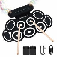 Detailed information about the product Electronic Drum Set 9-Pad Drum Kit with Built-in Speakers,7 Drum Sounds,Bluetooth,AUX,Roll-up Drum Pad with Foot Pedals Rechargeable Battery(White)