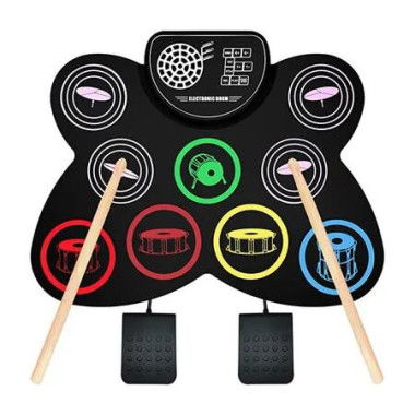 Electronic Drum Set 9 Pads Roll Up Electric Headphone Jack Speaker Sticks Foot Pedals Kids Xmas Gift Age 3+
