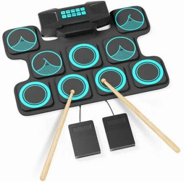 Electronic Drum Set,9 Electric Drum Practice Pad with Headphone Jack,Roll-up Pad Machine Built-in Speaker Drum Pedals Sticks