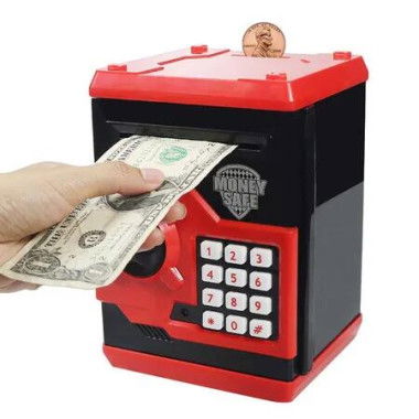 Electronic Piggy Bank Code Lock for Kids Toy, Auto Money Scroll for Children Birthday Gift (Black/Red)