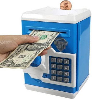 Electronic Piggy Bank Code Lock for Kids Toy, Auto Money Scroll for Children Birthday Gift (Blue/White)