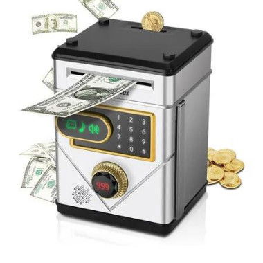 Electronic Piggy Bank for Kids, Money Saving Box for Boys Girls Touch Screen Coin Bank ATM Piggy Bank Toys for Kids Ages 5-13 Money Box,Silver