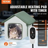 Detailed information about the product Elevated Heated Cat House Outdoor Kitty Shelter with Heated Pad Green (S)