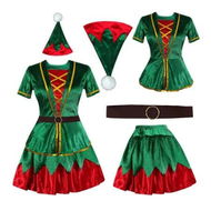 Detailed information about the product Elf Costume for Women 4 Pcs Christmas Green Elf Dress Outfit Xmas Fancy Holiday Party Cosplay Suit (Size:XL)