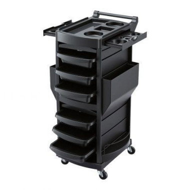 Embellir Salon Trolley 2 Lockable Doors 6 Tier Trays Mobile Hair Cart Black