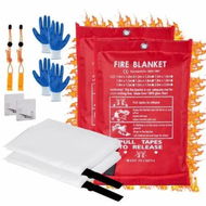 Detailed information about the product Emergency 1MX 1M Fiberglass Fire BlanketX2 Fire Suppression Blanket for Kitchen with Hooks Gloves