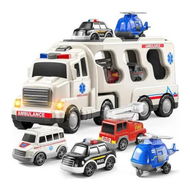 Detailed information about the product Emergency Rescue Vehicle Toddler Truck Toys 7in1 Friction Power Cars Helicopter Police Car Fire Truck Ambulance Cars Gifts for Kids Age 3+