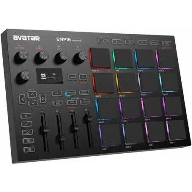EMP16 MIDI Pad Controller Beat Maker Machine With Bluetooth, 16 RGB Velocity Sensitive Beat Pads, 16 Level, Full/Half Level, OLED Display, MIDI In/Out